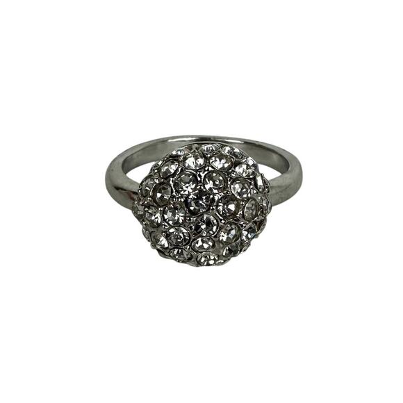 Womens Silver Plated Ball Round Dome 18GKP Stamped Clear Crystal Stone Ring 6 - Picture 1 of 4